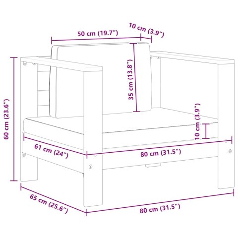 FOTEL OGRODOWY Z PODUSZKĄ CIEMNOSZARY LITE DREWNO AKACJOWE