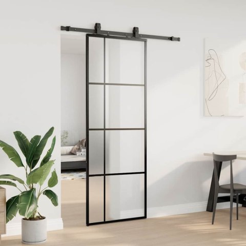 DRZWI PRZESUWNE Z ZESTAWEM OKUĆ CZARNE 76X205CM ESG SZKŁO