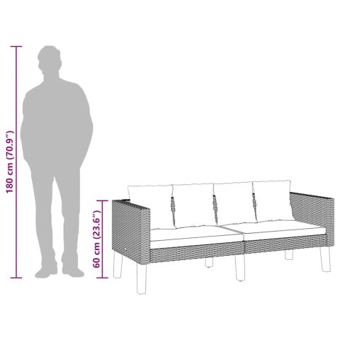 2-OSOBOWA SOFA OGRODOWA Z PODUSZKAMI RATTAN PE CZARNY