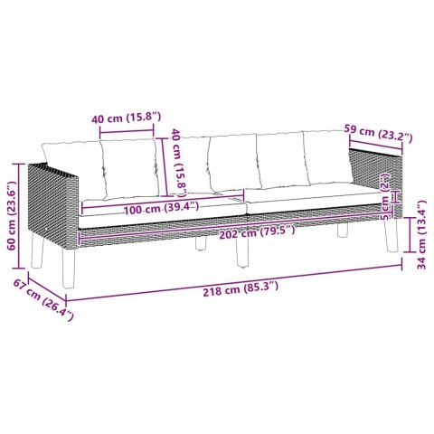 3-OSOBOWA SOFA OGRODOWA Z PODUSZKAMI RATTAN PE CZARNY