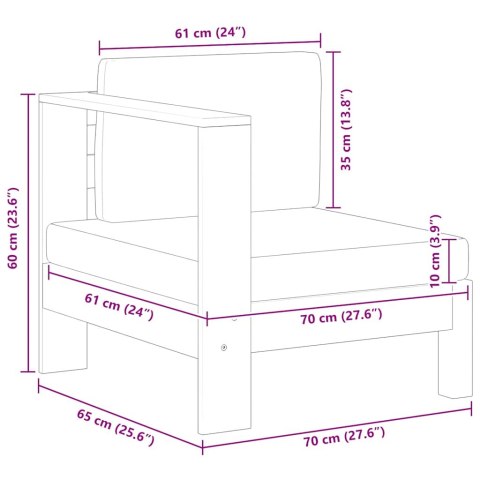 MODUŁ SOFY ŚRODKOWEJ 1 PODŁOKIETNIK KREMOWA PODUSZKA AKACJA