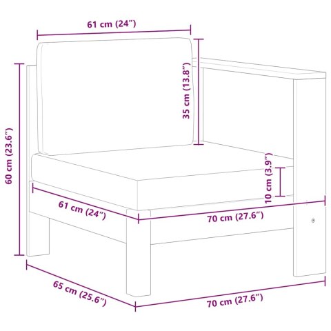 MODUŁ SOFY ŚRODKOWEJ 1 PODŁOKIETNIK KREMOWA PODUSZKA AKACJA