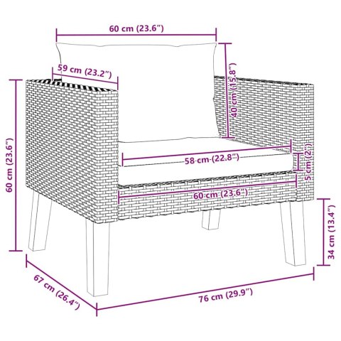 POJEDYNCZA SOFA OGRODOWA Z PODUSZKAMI RATTAN PE CZARNY