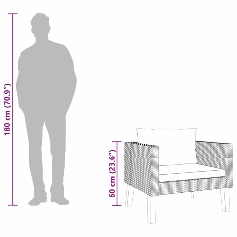 POJEDYNCZA SOFA OGRODOWA Z PODUSZKAMI RATTAN PE CZARNY