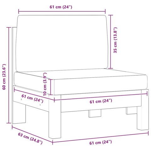 MODUŁ SOFY ŚRODKOWEJ KREMOWE PODUSZKI DREWNO AKACJOWE