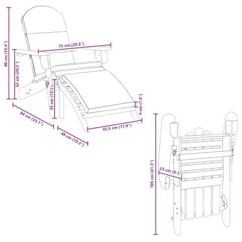 FOTEL OGRODOWY ADIRONDACK Z PODNÓŻKIEM DREWNO AKACJOWE