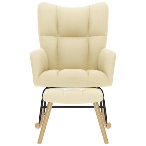 FOTEL BUJANY Z PODNÓŻKIEM KREMOWY OBITY TKANINĄ