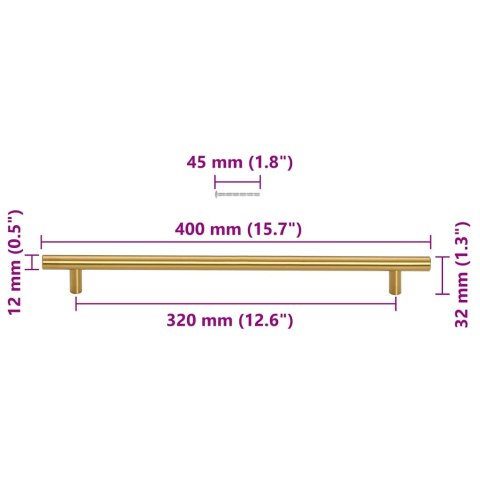 UCHWYTY DO SZAFEK 5 SZT. ZŁOTE 320MM STAL NIERDZEWNA