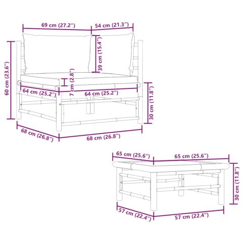 2-CZ. ZESTAW MEBLI DO OGRODU CIEMNOSZARE PODUSZKI BAMBUS