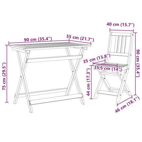 4-CZĘŚCIOWY SKŁADANY ZESTAW BISTRO DO OGRODU Z SOLIDNEGO DREWNA AKACJOWEGO