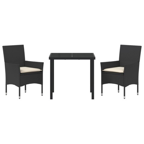 ZESTAW OGRODOWY 3-CZĘŚCIOWY Z PODUSZKAMI CZARNY POLIRATTAN