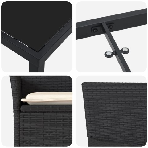 ZESTAW OGRODOWY 3-CZĘŚCIOWY Z PODUSZKAMI CZARNY POLIRATTAN