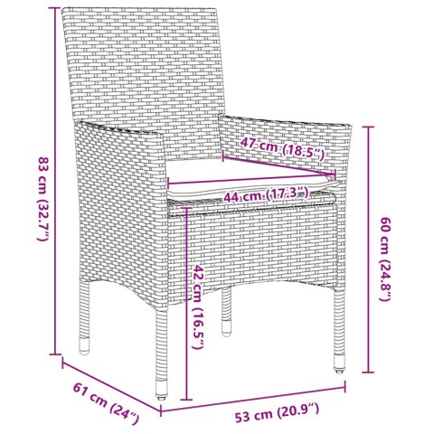 ZESTAW OGRODOWY 3-CZĘŚCIOWY Z PODUSZKAMI CZARNY POLIRATTAN