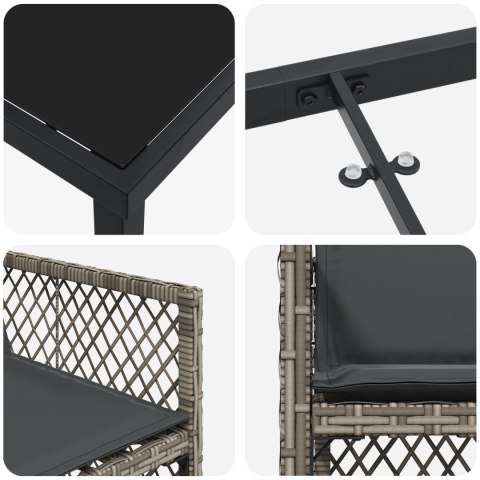 5-CZĘŚCIOWY ZESTAW DO JADALNI OGRODOWEJ Z PODUSZKAMI SZARY POLI RATTAN