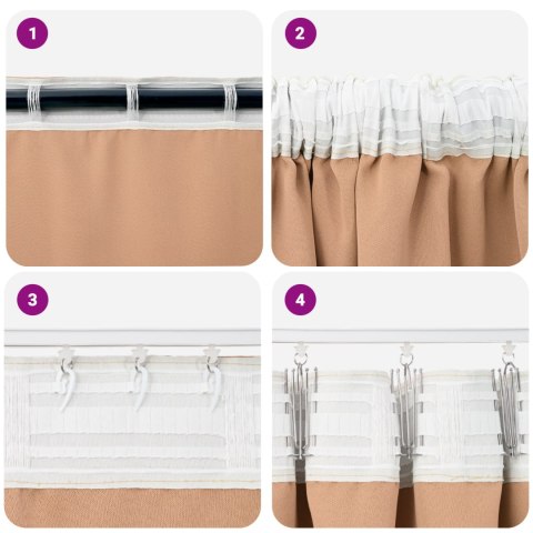 ZASŁONY Z ZASŁONAMI 2 PCS JASNOBRĄZOWY 260X 140CM POLIESTER