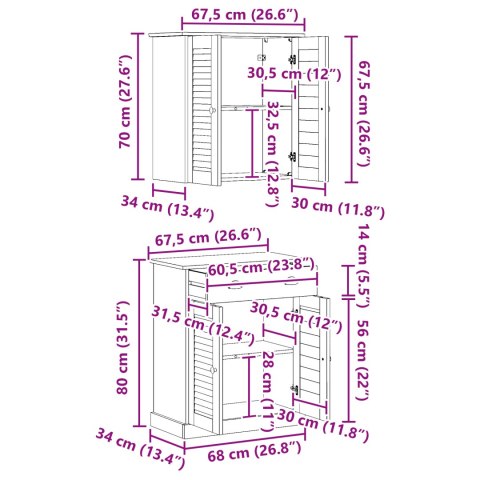 ZESTAW MEBLI ŁAZIENKOWYCH 2 SZT. BRĄZOWY 67,5X34X80CM