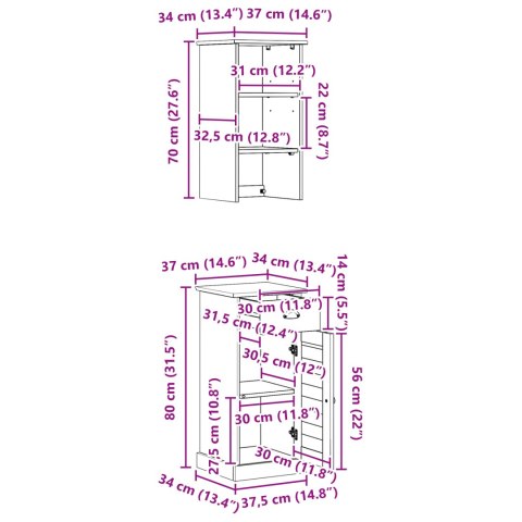 ZESTAW MEBLI ŁAZIENKOWYCH Z SZUFLADĄ Z PÓŁKĄ 2 SZT. BRĄZOWY I BIAŁY