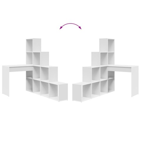 BIURKO NAROŻNE BIAŁE REGAŁ Z PÓŁKAMI KOMPUTEROWE NOWOCZESNE DO BIURA POKOJU