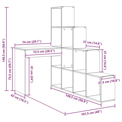 BIURKO NAROŻNE BETONOWY SZARY REGAŁ Z PÓŁKAMI KOMPUTEROWE NOWOCZESNE DO BIURA POKOJU