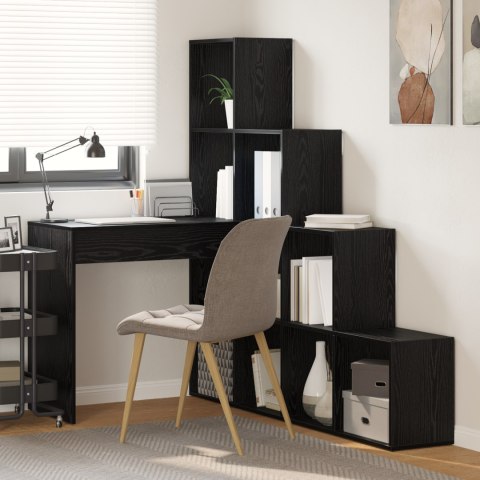 BIURKO NAROŻNE CZARNY DĄB REGAŁ Z PÓŁKAMI KOMPUTEROWE NOWOCZESNE DO BIURA