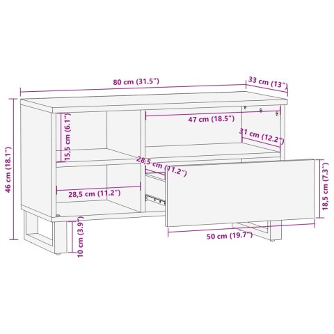 SZAFKA NA MEDIA BRĄZOWY 80 X33.5 X46CM LITE DREWNO MANGO