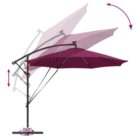 VidaXL Parasol banana na wysięgniku Bordowy 294 x 294 x 248 cm