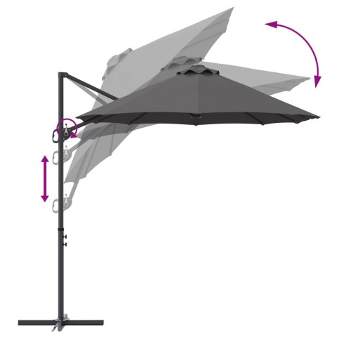 PARASOL OGRODOWY Z BOCZNYM SŁUPEM ANTRACYT 372X198X253CM DUŻA CZASZA