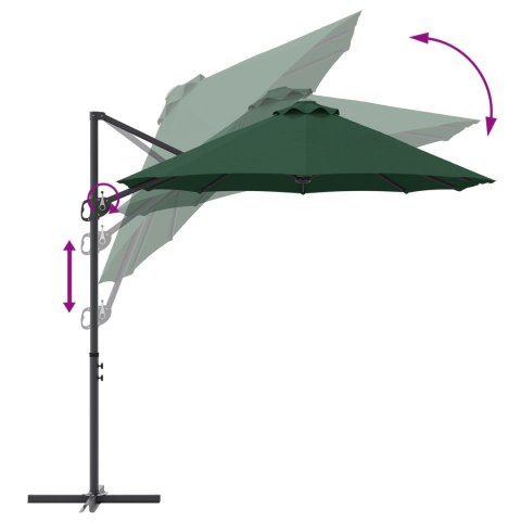 PARASOL OGRODOWY Z BOCZNYM SŁUPEM ZIELONY 372X198X253CM DUŻA CZASZA