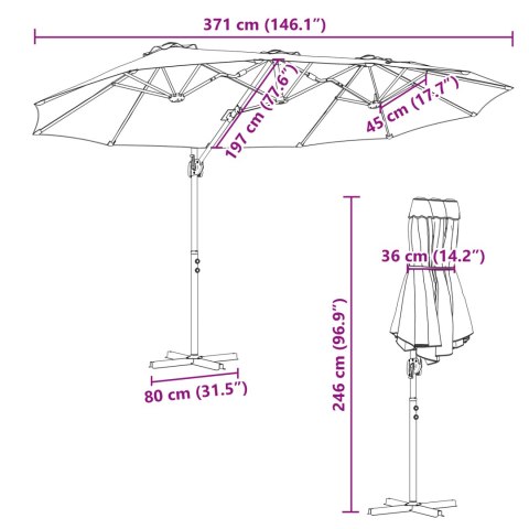PARASOL OGRODOWY Z BOCZNYM SŁUPEM PIASKOWY 372X198X253CM