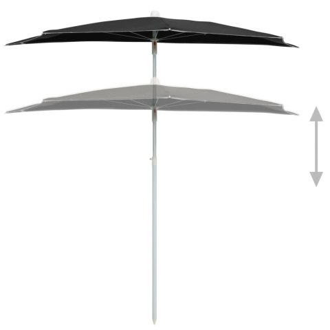 PÓŁOKRĄGŁY PARASOL OGRODOWY NA SŁUPKU 180X90CM CZARNY