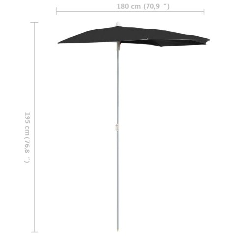 PÓŁOKRĄGŁY PARASOL OGRODOWY NA SŁUPKU 180X90CM CZARNY