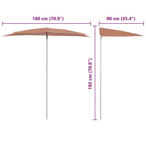 PÓŁOKRĄGŁY PARASOL OGRODOWY NA SŁUPKU 180X90CM TERAKOTA