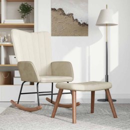 FOTEL BUJANY Z PODNÓŻKIEM KREMOWY TAPICEROWANY AKSAMITEM