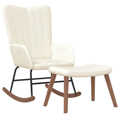 FOTEL BUJANY Z PODNÓŻKIEM KREMOWY TAPICEROWANY AKSAMITEM