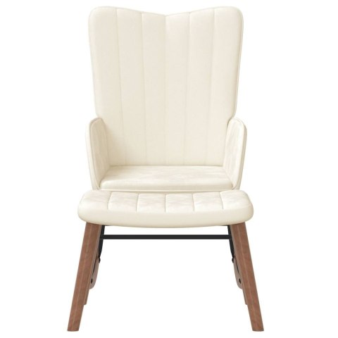 FOTEL BUJANY Z PODNÓŻKIEM KREMOWY TAPICEROWANY AKSAMITEM