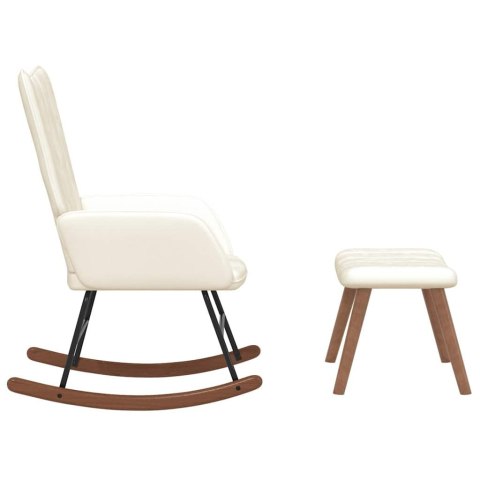 FOTEL BUJANY Z PODNÓŻKIEM KREMOWY TAPICEROWANY AKSAMITEM