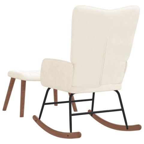 FOTEL BUJANY Z PODNÓŻKIEM KREMOWY TAPICEROWANY AKSAMITEM