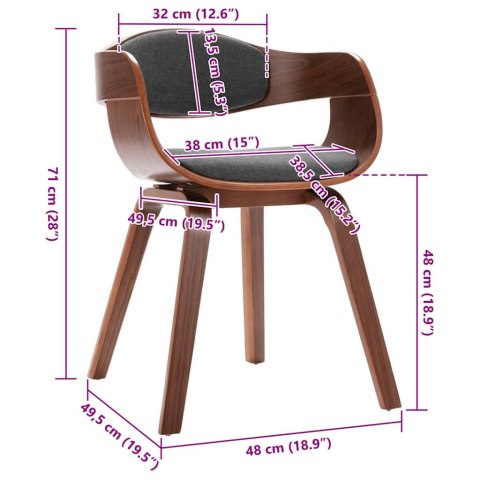 KRZESŁA STOŁOWE 2 SZT. GIĘTE DREWNO I SZARA TKANINA