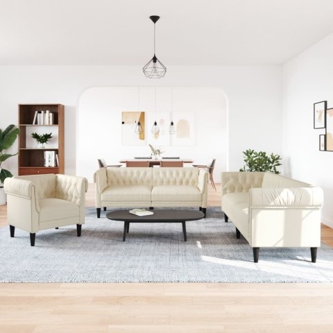 3-CZ. KOMPLET WYPOCZYNKOWY KREMOWY OBITY TKANINĄ