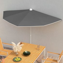 PÓŁOKRĄGŁY PARASOL OGRODOWY NA SŁUPKU 180X90CM ANTRACYTOWY
