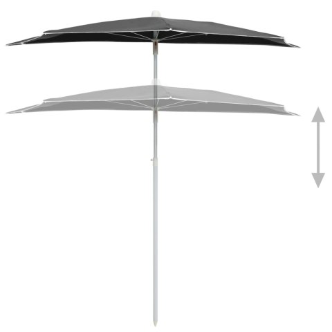 PÓŁOKRĄGŁY PARASOL OGRODOWY NA SŁUPKU 180X90CM ANTRACYTOWY