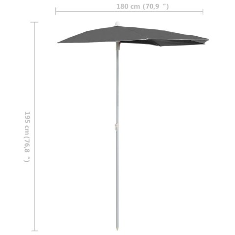 PÓŁOKRĄGŁY PARASOL OGRODOWY NA SŁUPKU 180X90CM ANTRACYTOWY