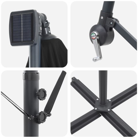 VidaXL Parasol banana na wysięgniku Czarny 249 x 249 x 250 cm