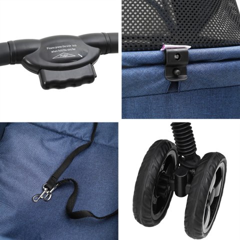 SKŁADANY WÓZEK DLA ZWIERZĄT NIEBIESKI 81X47X99CM