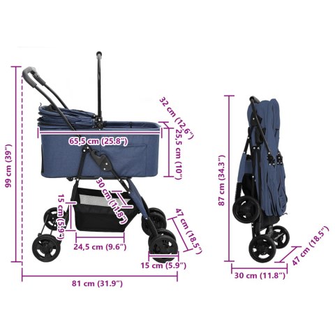 SKŁADANY WÓZEK DLA ZWIERZĄT NIEBIESKI 81X47X99CM