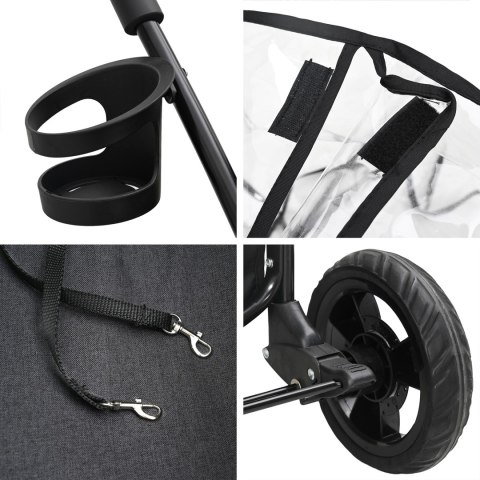 SKŁADANY WÓZEK DLA ZWIERZĄT Z REGULACJĄ CZARNY 78X54X101CM