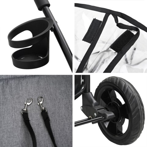 SKŁADANY WÓZEK DLA ZWIERZĄT Z REGULACJĄ SZARY 78X54X101CM