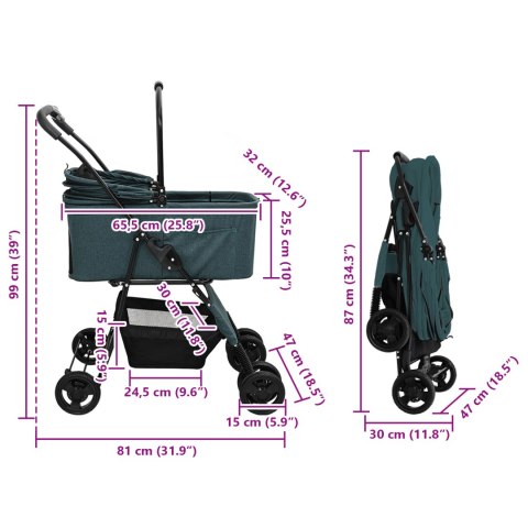 SKŁADANY WÓZEK DLA ZWIERZĄT Z REGULACJĄ ZIELONY 81X47X99CM