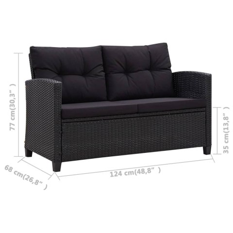 2-OSOBOWA SOFA OGRODOWA Z PODUSZKAMI CZARNA 124CM RATTAN PE