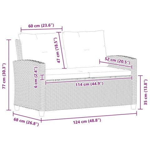 2-OSOBOWA SOFA OGRODOWA Z PODUSZKAMI SZARA 124CM RATTAN PE